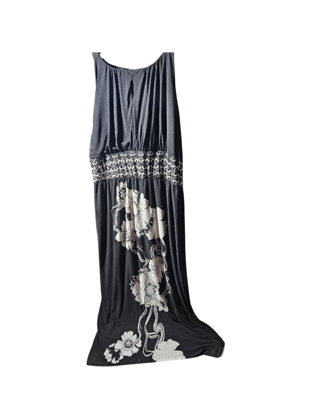 Black & White Olivia Matthews Maxi Dress With Floral & Abstract Design 18W Sleev
